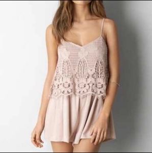 American Eagle Women's Crochet Top Romper Pink Small Cute Outfit